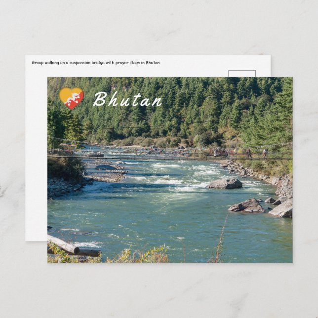 Hängebrücke über einen Fluss in Bhutan Postkarte (Vorne/Hinten)