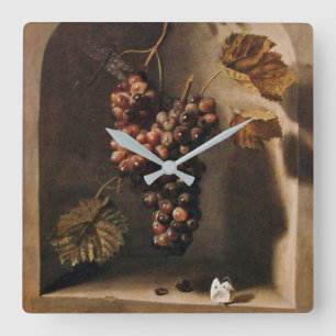 HANGED GRAPES WALL NICHE Antique Brown Rustic Quadratische Wanduhr