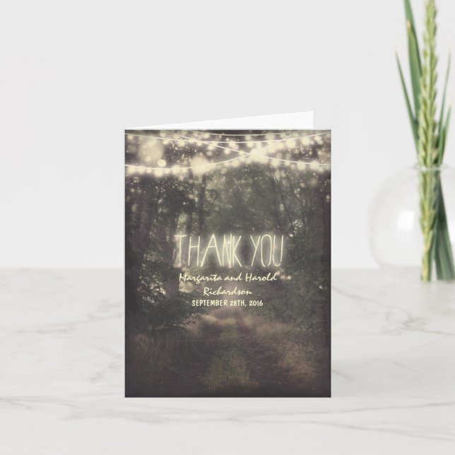 Hängeleuchten und Bäume Hochzeit danke Karten (Vorderseite)