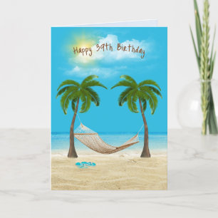 Hängematte am Strand zum 39. Geburtstag Karte