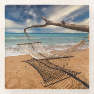 Hängematte auf dem Ufer Glasuntersetzer