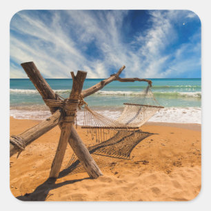 Hängematte im Tropical Beach Resort Thailand Quadratischer Aufkleber