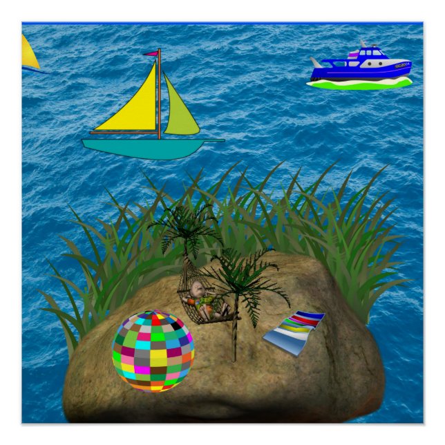 Hängematte Strandblau Poster (Vorderseite)