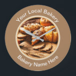 Hängematten für die Bäckerei Große Wanduhr<br><div class="desc">Bäckerei Shop Geschäft maßgeschneiderte Wand-Uhren mit Namen Template Platz für Ihre Bäckerei Namen und zweiten Text Raum können Sie online anpassen. Entworfen für einen Bäcker,  eine Bäckerei oder ein Restaurant.</div>