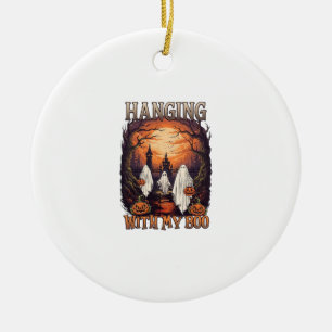 Hängende Boo Halloween Geister Kürbisse Vollmond_1 Keramik Ornament