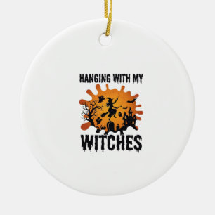Hängende Hexen Halloween Hexenbesen Spukhaus Keramik Ornament