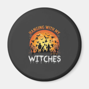 Hängende Hexen Halloween Mond Fledermäuse Kürbisse Magnet