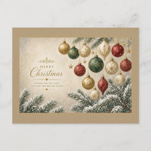 Hängende rote grüne goldene Ornamente Postkarte