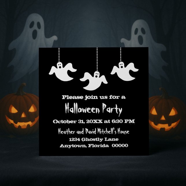 Hanggeister Halloween Einladung, schwarz Einladung (Black Hanging Ghosts Halloween Party Invitation)