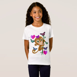 Hangin' Around Monkey mit Schmetterlingen & Herzen T-Shirt