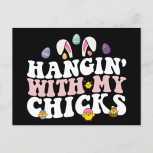 Hangin' mit meinen Chicks Ostern Bunny Groovy Retr Postkarte