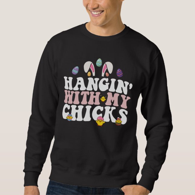 Hangin' mit meinen Chicks Ostern Bunny Groovy Retr Sweatshirt (Vorderseite)
