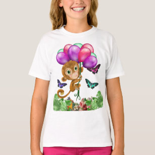 Hangin' Out Niedlicher Affe, Schmetterlinge & Ball T-Shirt