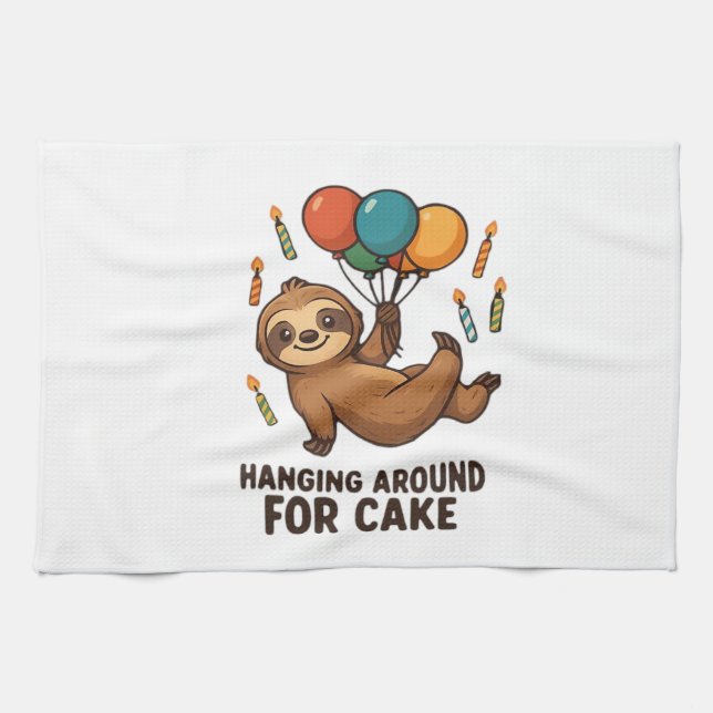 Hanging Around For Cake Birthday Balloon Sloth , C Geschirrtuch