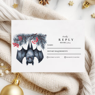 Hanging Bat Gothic Winter Wedding RSVP Karte