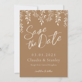 Hanging Florals Foliage Warm Beige Boho Earthy Save The Date