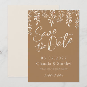 Hanging Florals Foliage Warm Beige Boho Earthy Save The Date