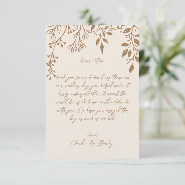 Hanging Florals Foliage Warm Romantic Boho Earthy Dankeskarte (Stehend Vorderseite)