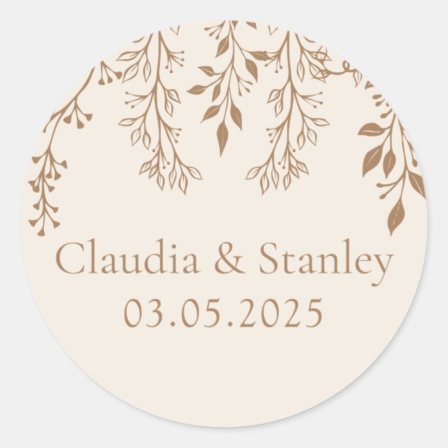 Hanging Florals Foliage Warm Romantic Boho Earthy Runder Aufkleber (Vorderseite)