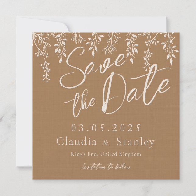 Hanging Florals Foliage Warm Romantic Boho Earthy Save The Date (Vorderseite)