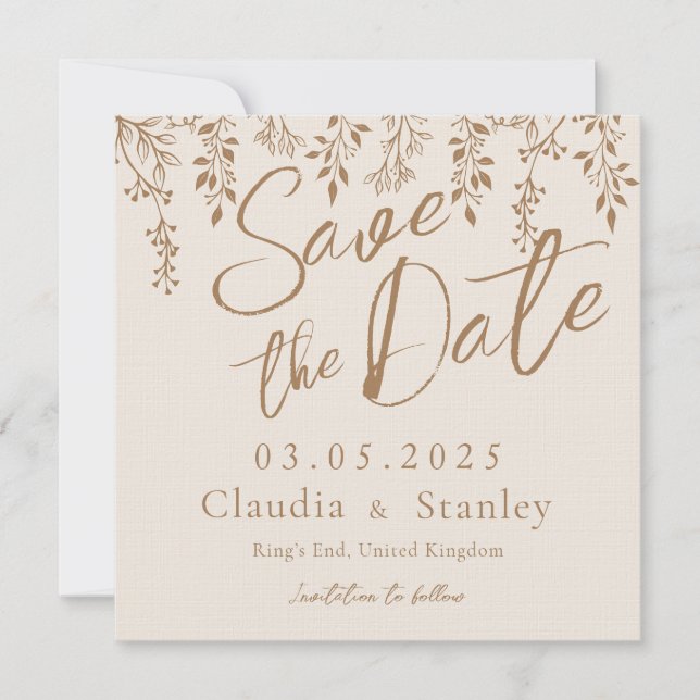 Hanging Florals Foliage Warm Romantic Boho Earthy Save The Date (Vorderseite)