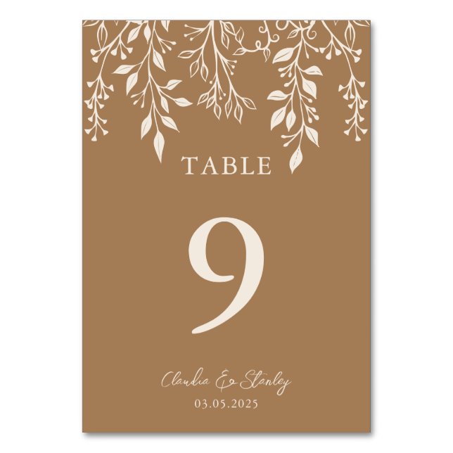 Hanging Florals Foliage Warm Romantic Boho Earthy Tischnummer (Vorderseite)