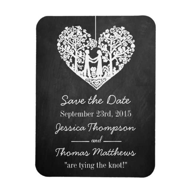 Hanging Heart Tree Chalkboard Save the Date Magnet (Vertikal)
