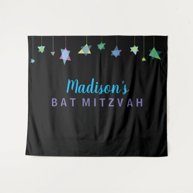 HANGING HEBREW LETTERS Bat Bar Mitzvah Foto Op Ba Wandteppich (Vorderseite (Horizontal))