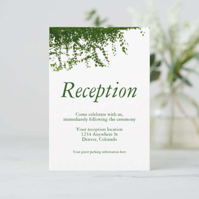 Hanging Ivy Greenerity Hochzeitsempfang Begleitkarte (Stehend Vorderseite)