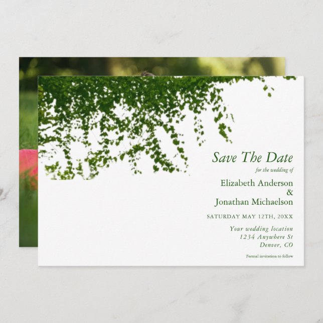 Hanging Ivy Greenery Wedding Save The Date (Vorne/Hinten)