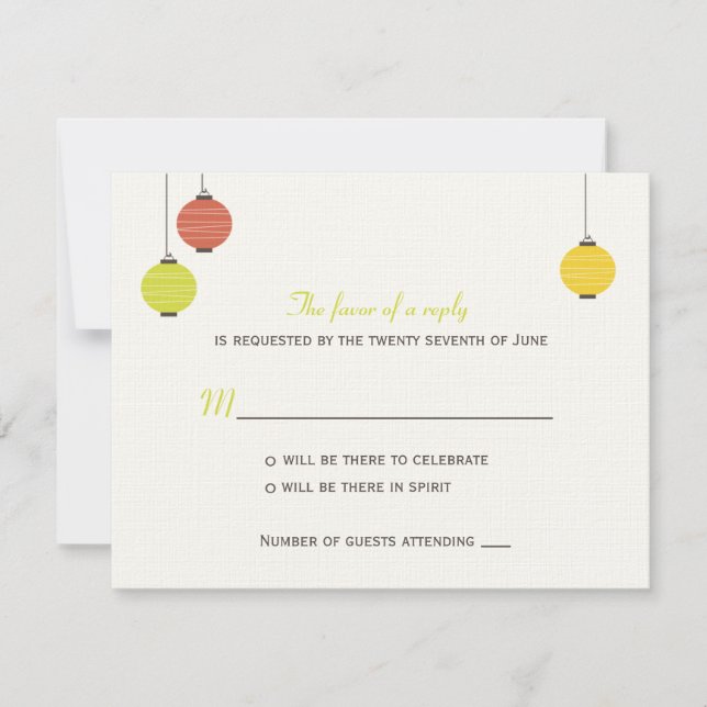 Hanging Lanterns Wedding RSVP Card Karte (Vorderseite)