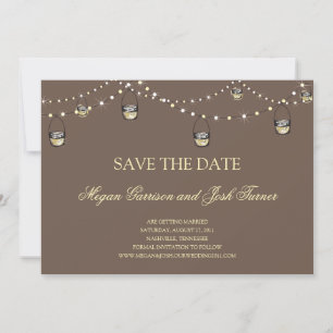 Hanging Mason Jars auf String of Lights STD Save The Date