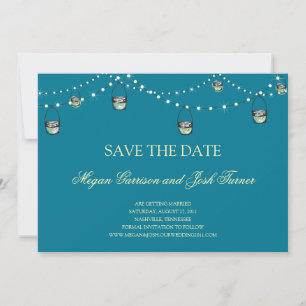 Hanging Mason Jars auf String of Lights STD Save The Date