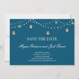 Hanging Mason Jars auf String of Lights STD Save The Date