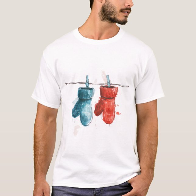 Hanging Mittens auf einer Clothesline Minimalistis T-Shirt (Vorderseite)
