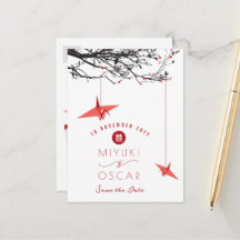 Hanging Origami Red Paper Cranes Zen Save the Date