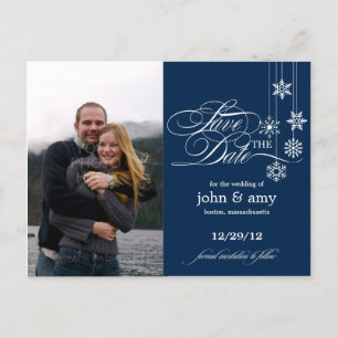 Hanging Snowflakes Foto Save the Date (Marine) Ankündigungspostkarte