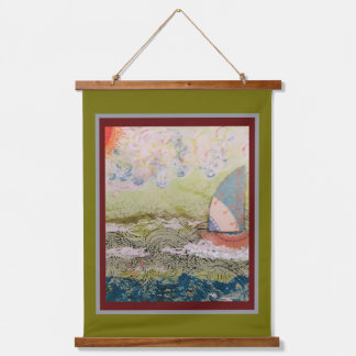 Hanging Tapestry - Art Deco Sailboat  Wandteppich Mit Holzrahmen