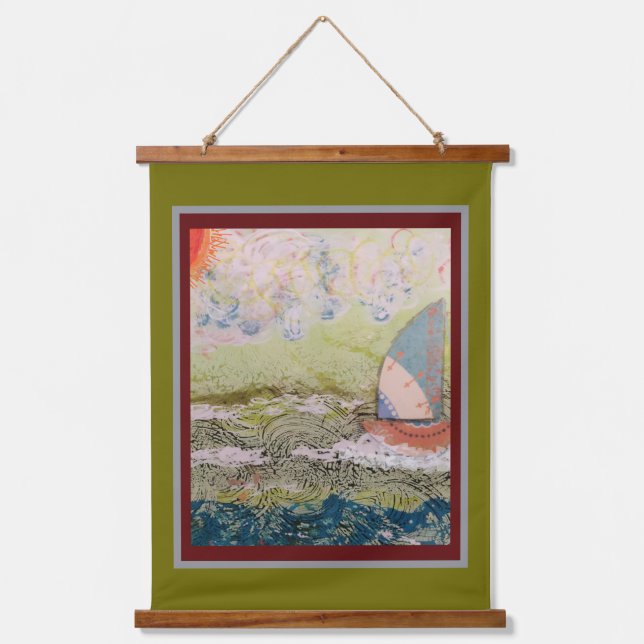 Hanging Tapestry - Art Deco Sailboat  Wandteppich Mit Holzrahmen (Vorderseite)