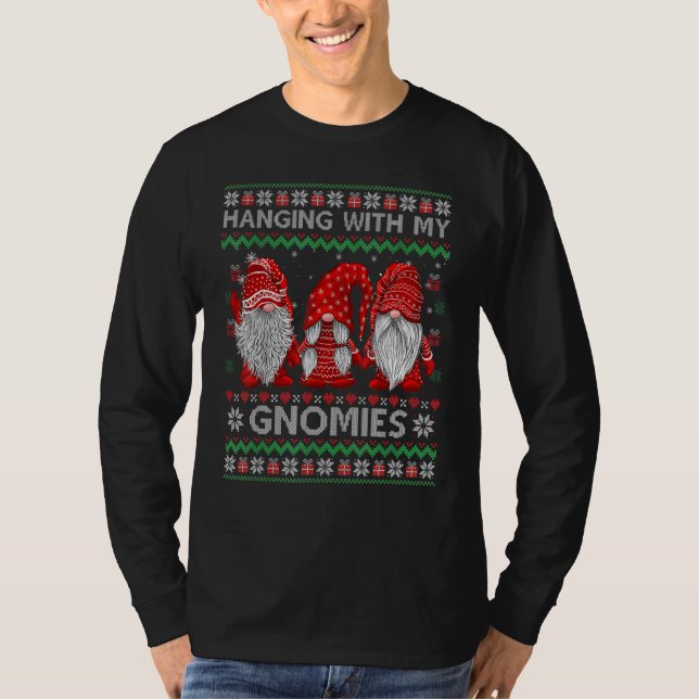 Hanging with Gnomies Plaid Red Ugly Christmas Swea T-Shirt (Vorderseite)