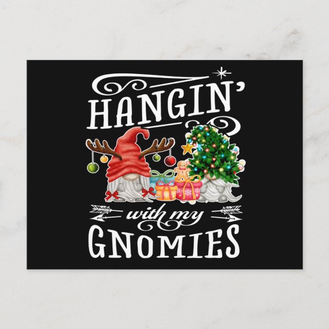 Hanging With My Gnomies Christmas Gnome Postkarte (Vorderseite)