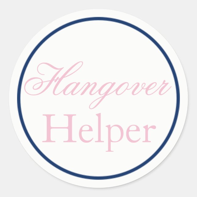 "Hangover Helper" Hochzeitsaufkleber Rosa/Marine Runder Aufkleber (Vorderseite)