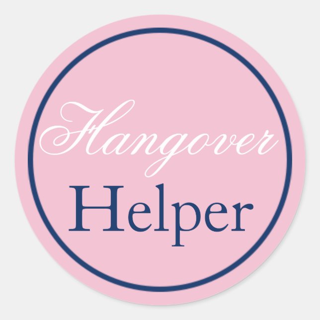 "Hangover Helper" Hochzeitsaufkleber Rosa/Marine Runder Aufkleber (Vorderseite)