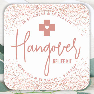 Hangover Relief Kit Rose Gold Gastgeschenk Hochzei Quadratischer Aufkleber