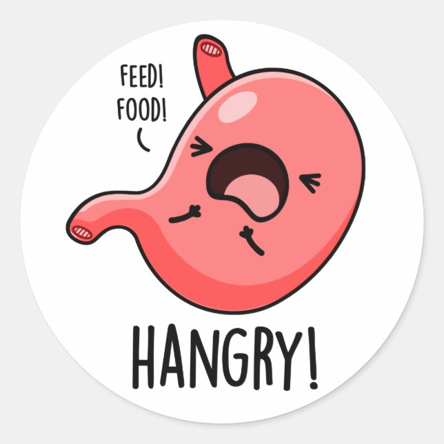 Hangry Funny Hungry Angry Stomach Pun Runder Aufkleber (Vorderseite)