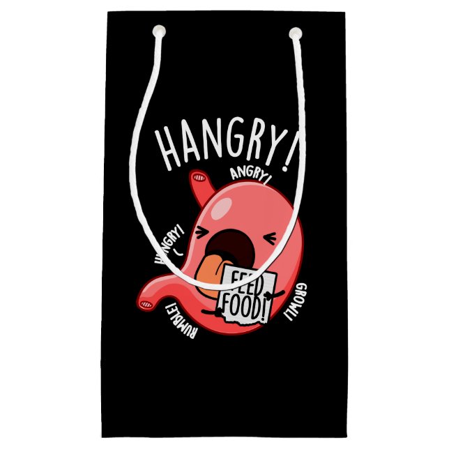 Hangry Funny Stomach Pun Dark BG Kleine Geschenktüte (Vorderseite)