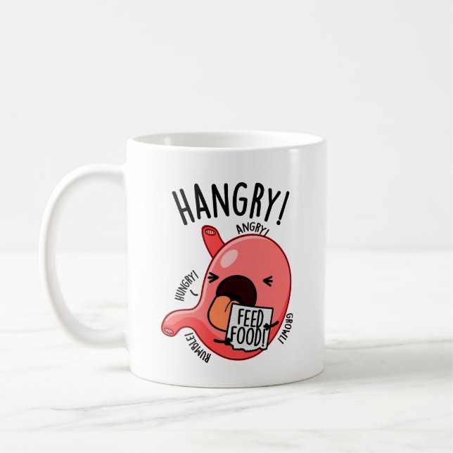 Hangry Funny Stomach Pun Kaffeetasse (Links)