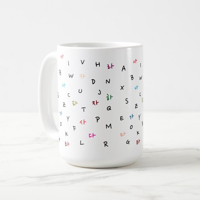 Hangul und die Alphabet-Tasse Kaffeetasse (Vorderseite Links)