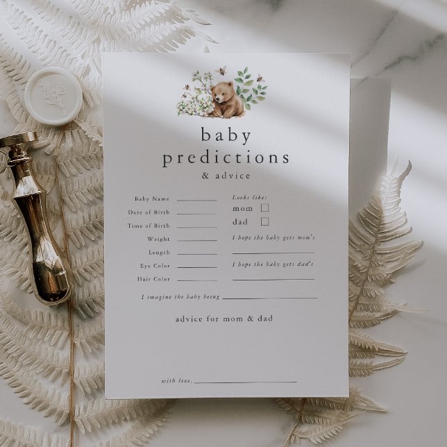HANNAH Bear Baby Predication Baby Shower Game Card Einladung (HANNAH Bear Baby Predictions Baby Shower Game Card)