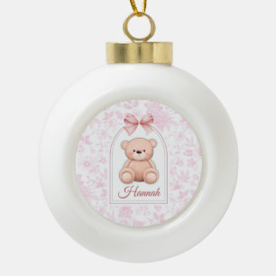 Hannah Benutzerdefiniertes rosa Teddy-Bär-Kinder Keramik Kugel-Ornament